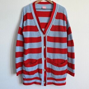 Bando Retro Striped Oversized Slouchy Cardigan Grannycore Indie Bright Knit L/XL